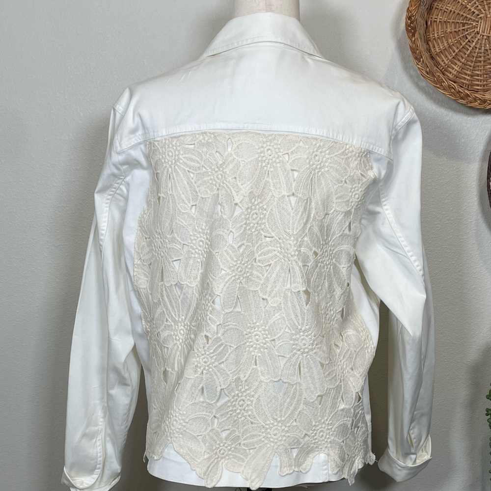 Upcycled Repurposed Coldwater Creek 
White Jacket with Floral Lace Accents Large